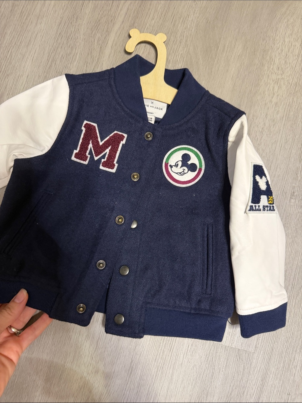 Janie & Jack Navy and White Kids Varsity Jacket with Mickey Patch! 12/28m NEW